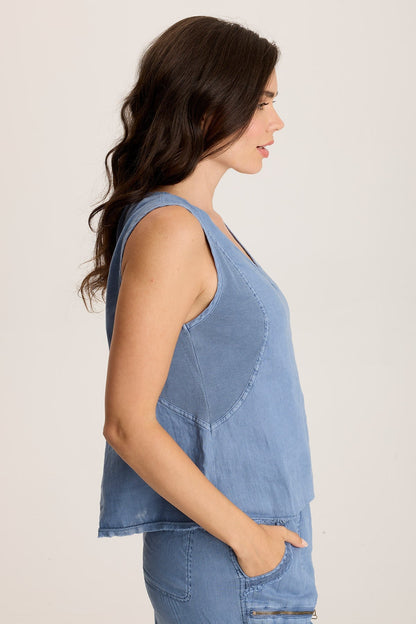 Estine Linen V-Neck Tank Top Pacific Pigment - XCVI