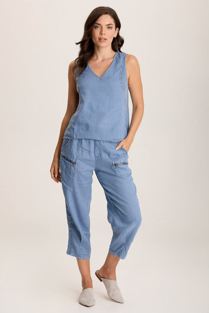 Estine Linen V-Neck Tank Top Pacific Pigment - XCVI