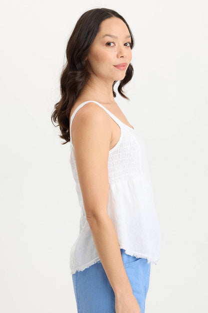 Fernley Lightweight Ruched Linen Tank Top White - XCVI