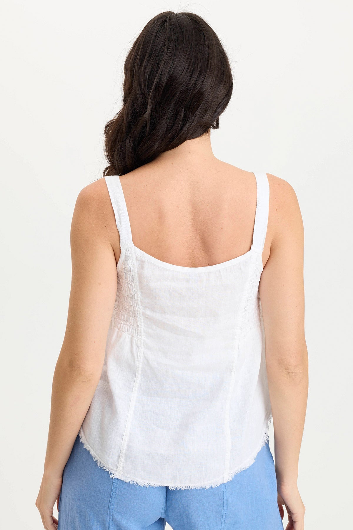 Fernley Lightweight Ruched Linen Tank Top White - XCVI