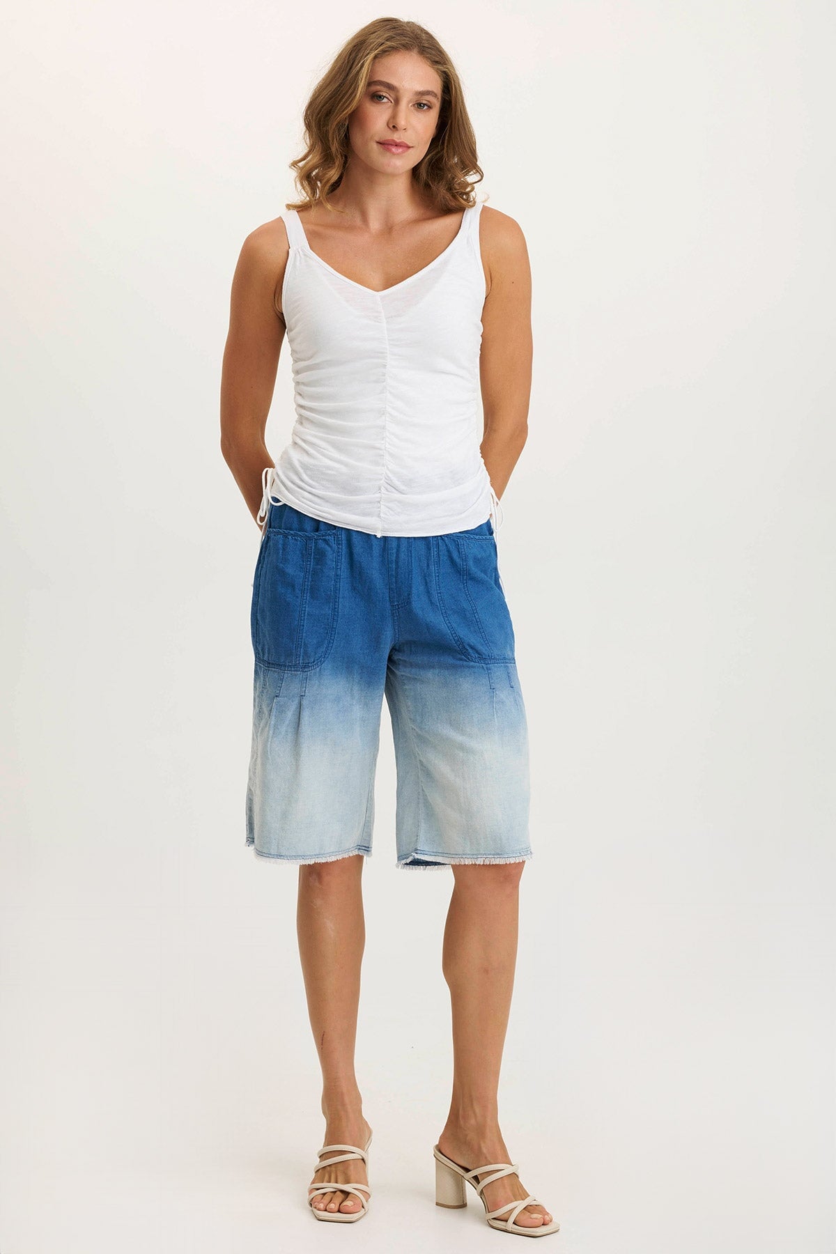 Blaise Ruched Adjustable Jersey Tank White - XCVI