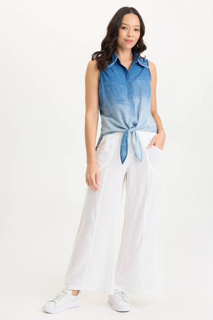 Tague Mock-Denim Tie-Up Flowy Snap Tank Vacillate Wash - XCVI