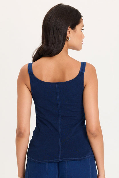 Mock-Denim and Jersey Adjustable Fit Fife Tank Sluice Wash - XCVI