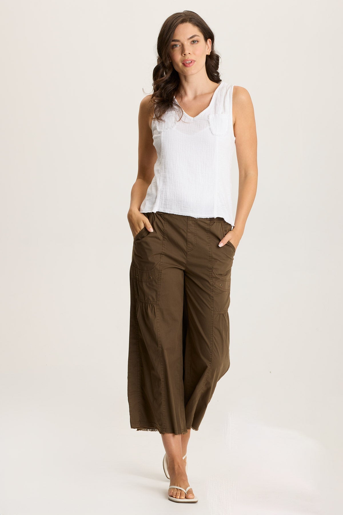 Kirkley Gauze/Jersey V-Neck Tank White - XCVI