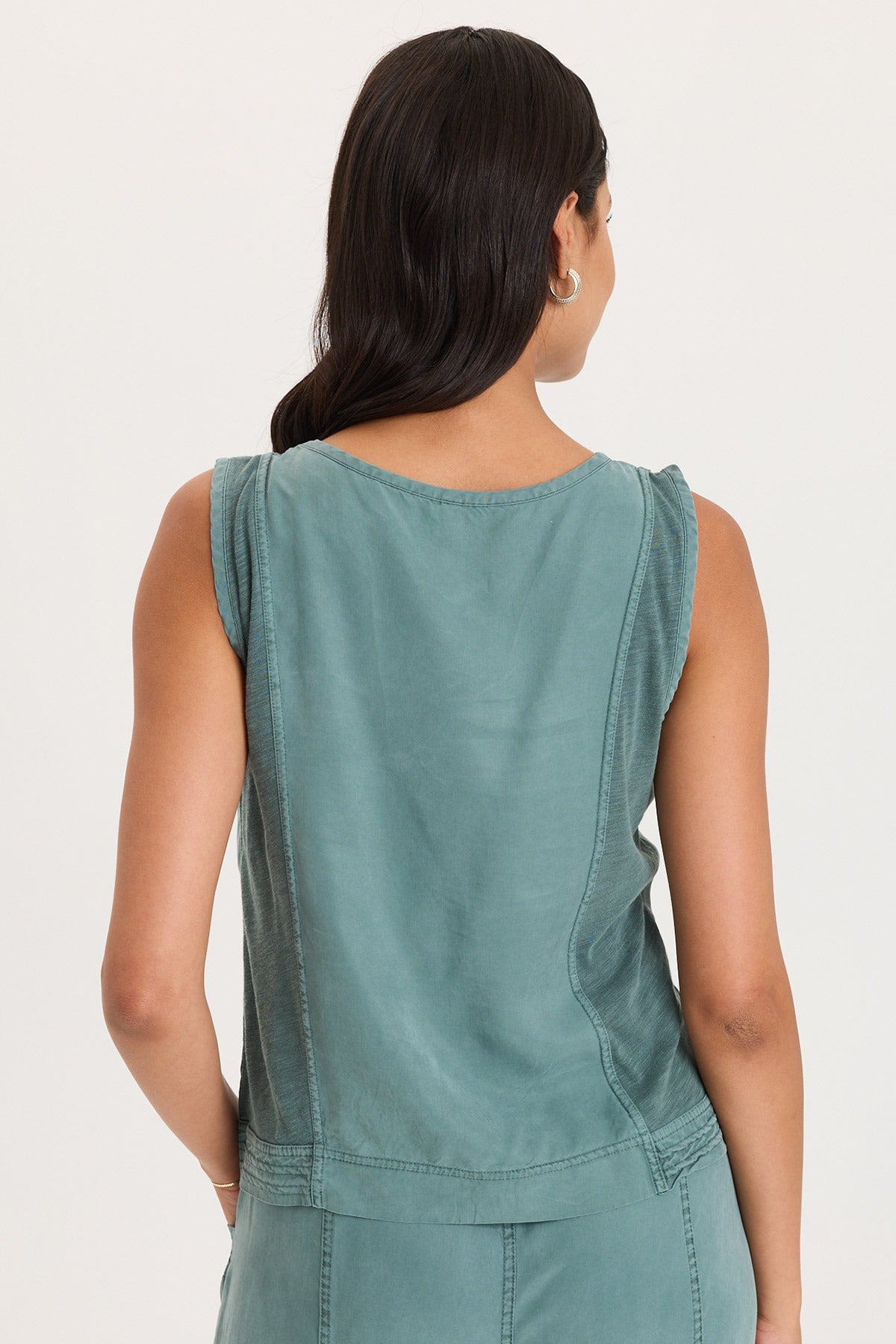 Stitched Hem Twill Front Jersey Back Mixed-Media Davies Tank Ocean Storm Pigment - XCVI