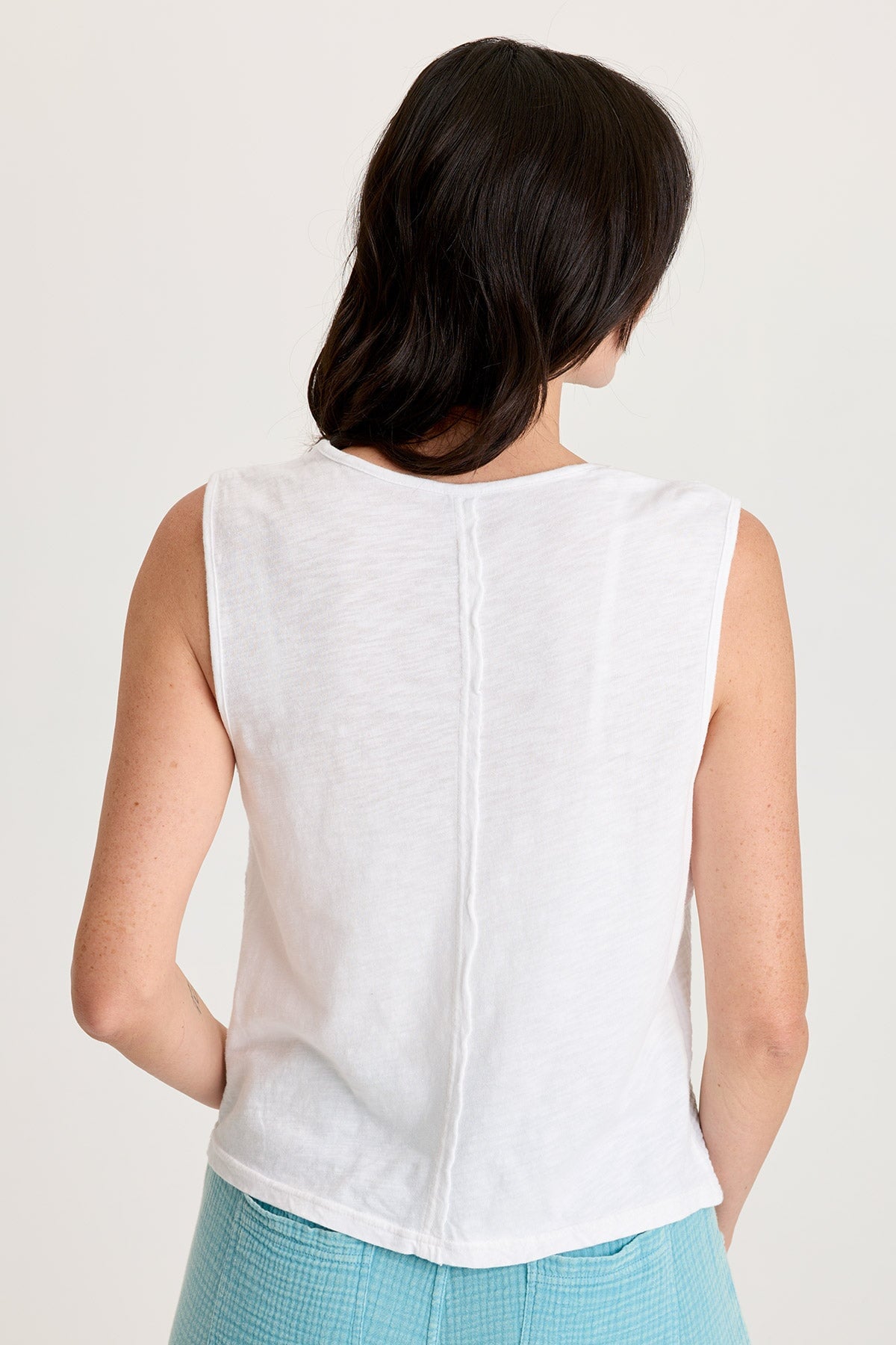 Reid Gauze V-Neck Sleeveless Top with Crochet Front Trim White - XCVI