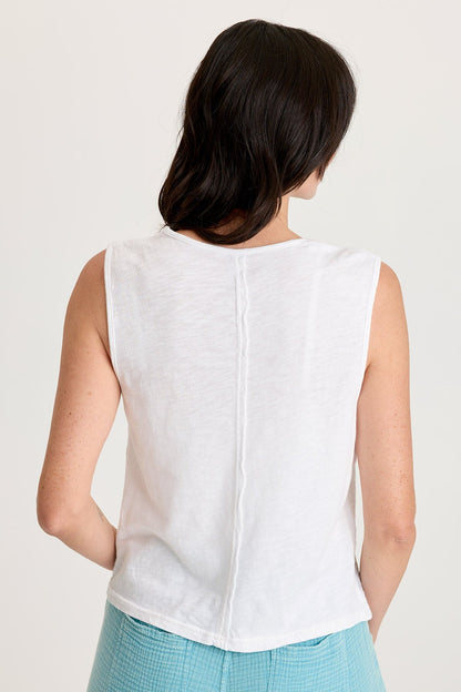 Reid Gauze V-Neck Sleeveless Top with Crochet Front Trim White - XCVI