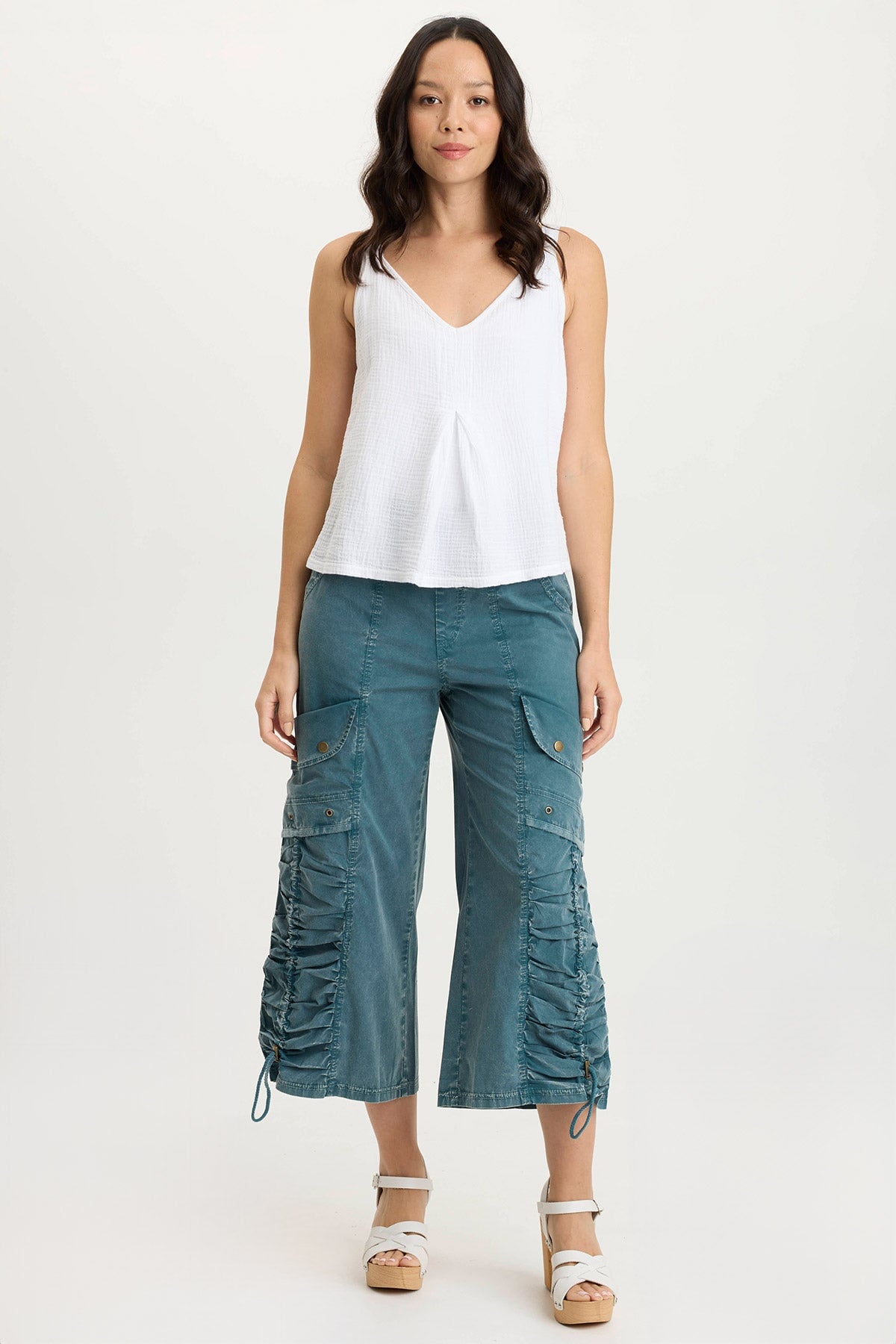 Hedley Lightweight Gauze + Soft Jersey Pleat Tank White - XCVI