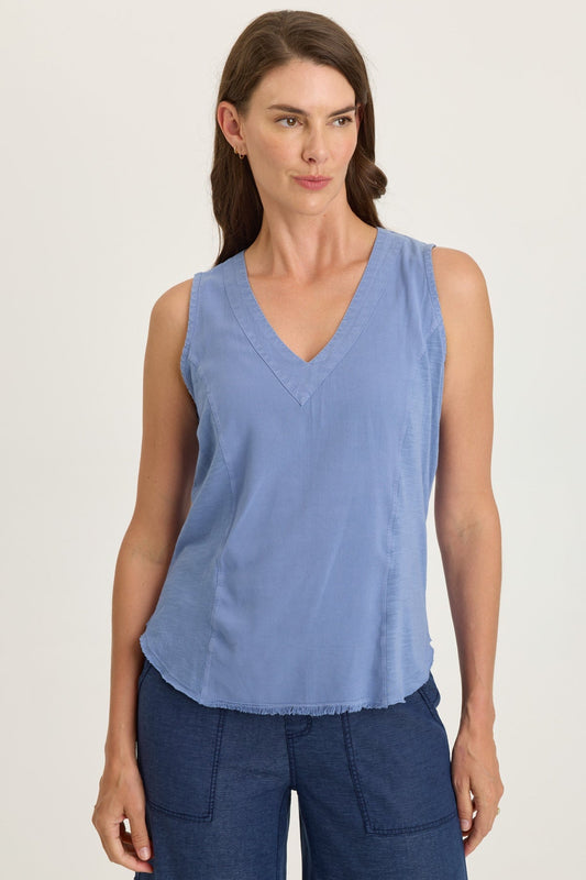 Wearables Nila Twill-Front Jersey-Back V-Neck Tank Shasta Lake - XCVI