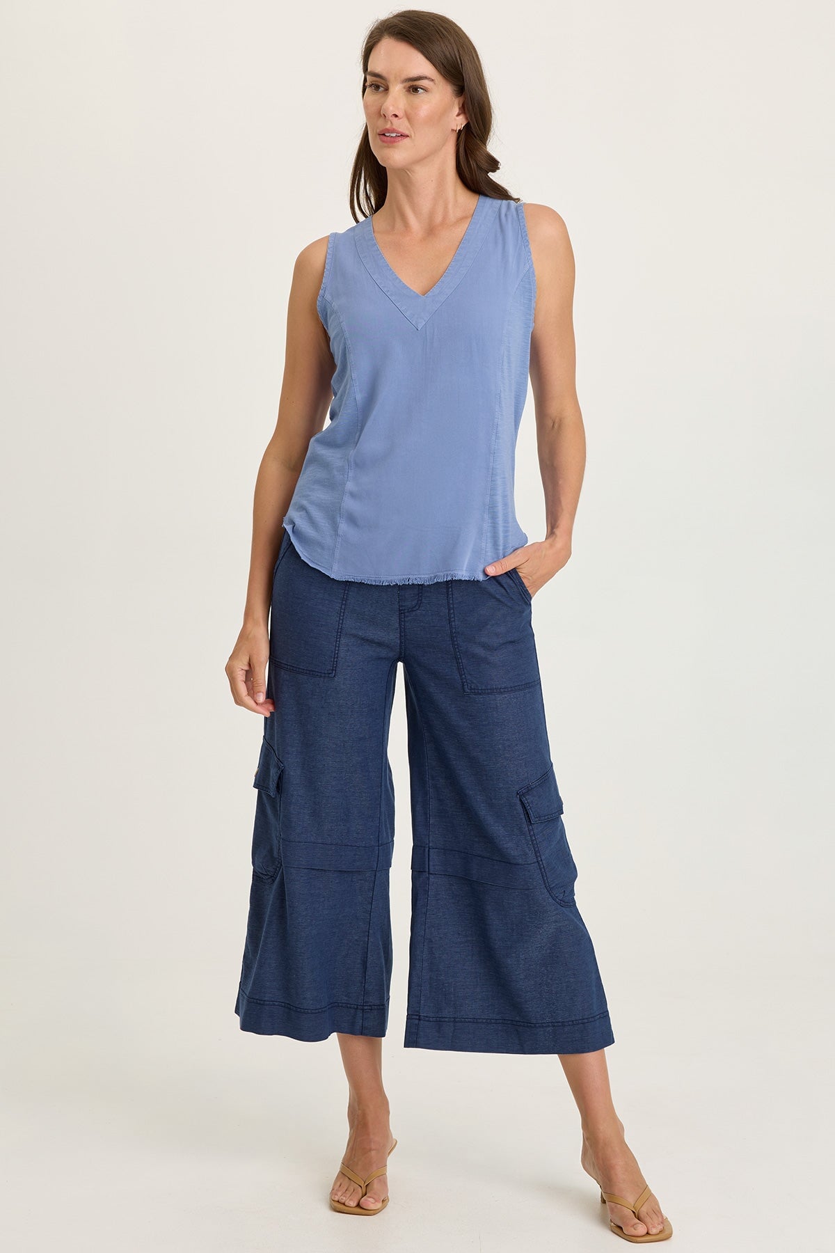 Wearables Nila Twill-Front Jersey-Back V-Neck Tank Shasta Lake - XCVI