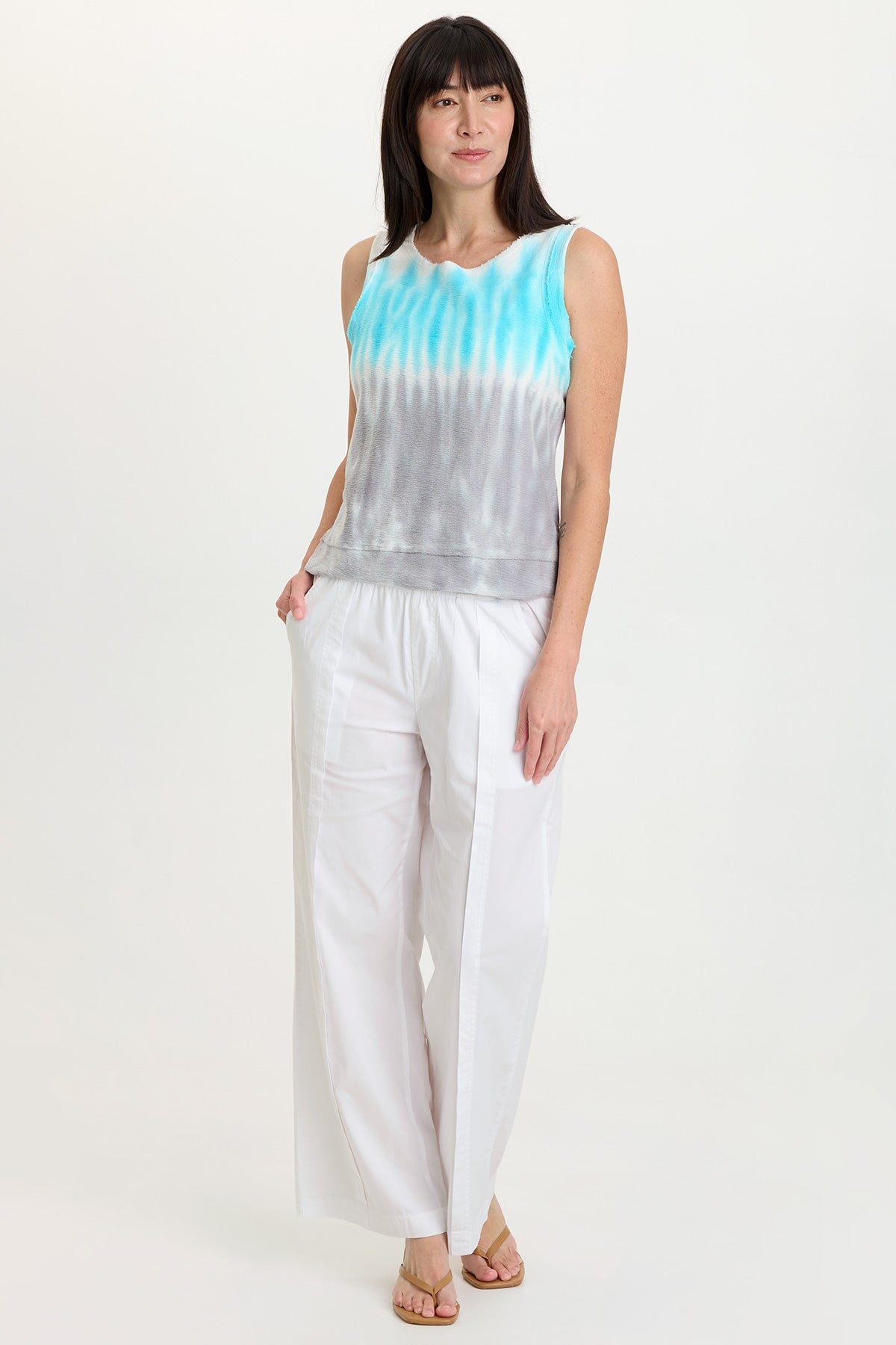 Ila 100% Cotton Crepe Knit Raw Edge Tank Paradox Wash Mermaid - XCVI