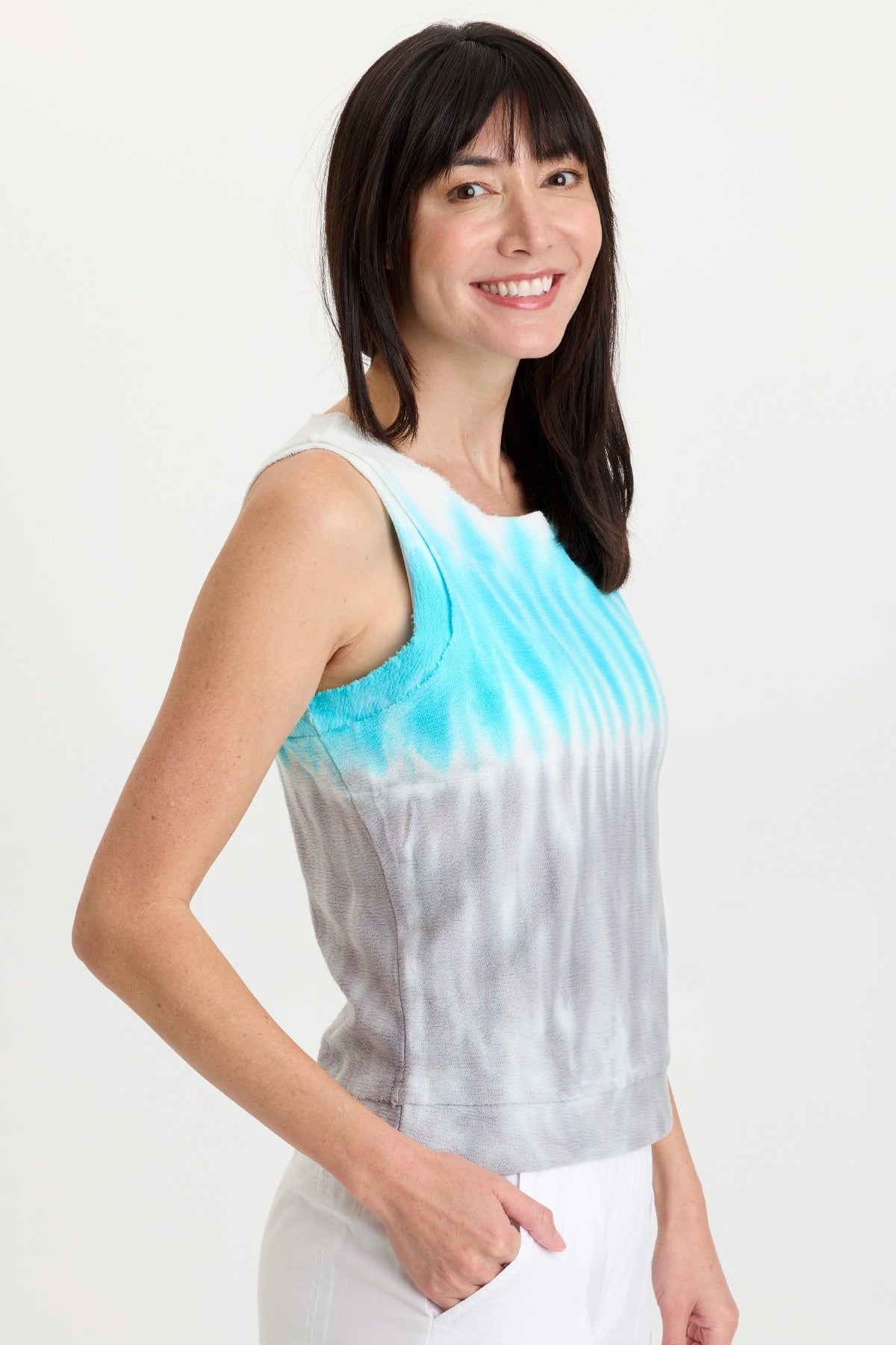 Ila 100% Cotton Crepe Knit Raw Edge Tank Paradox Wash Mermaid - XCVI