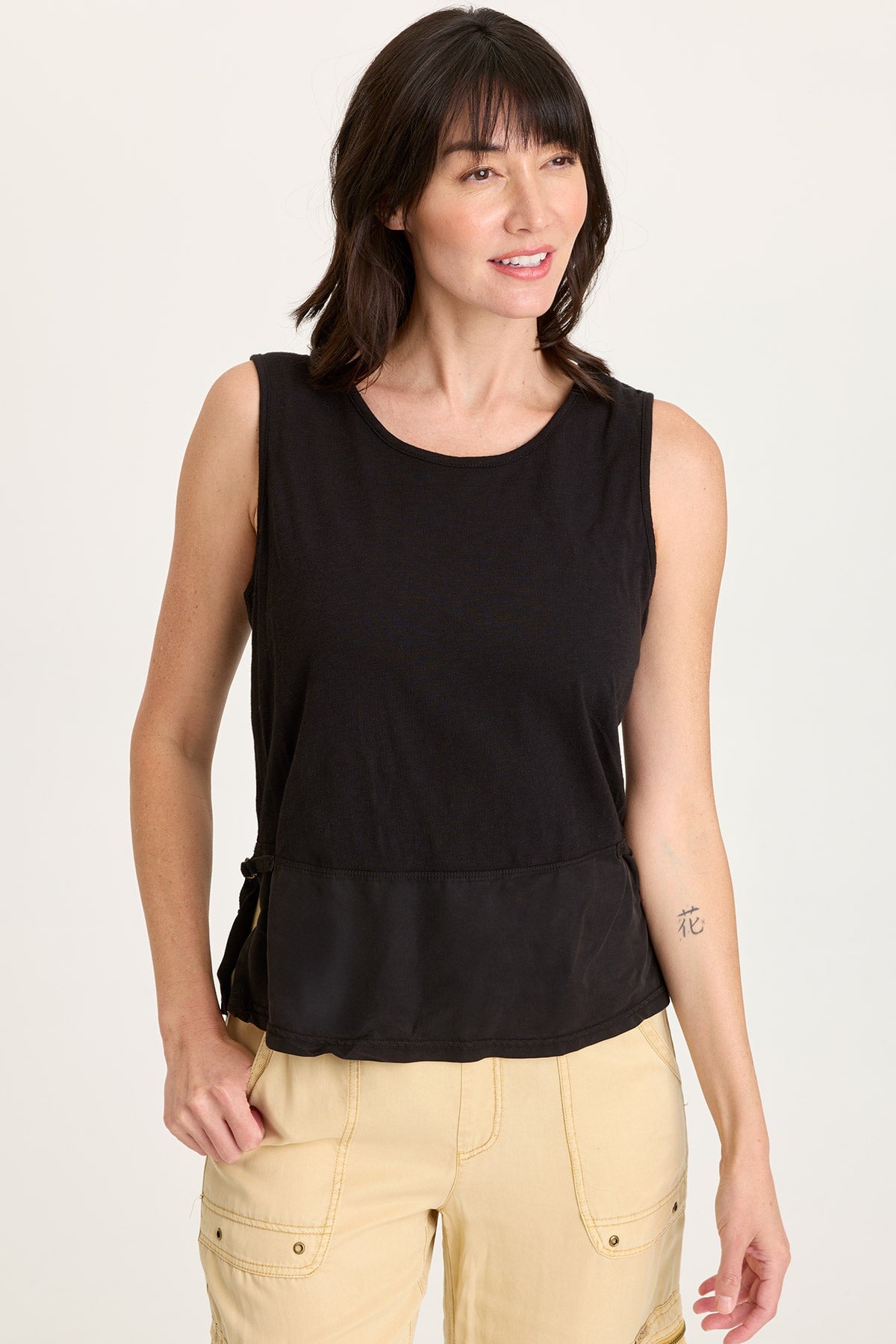 Enna Tencel Twill Cinchable Side Split Tank Black - XCVI