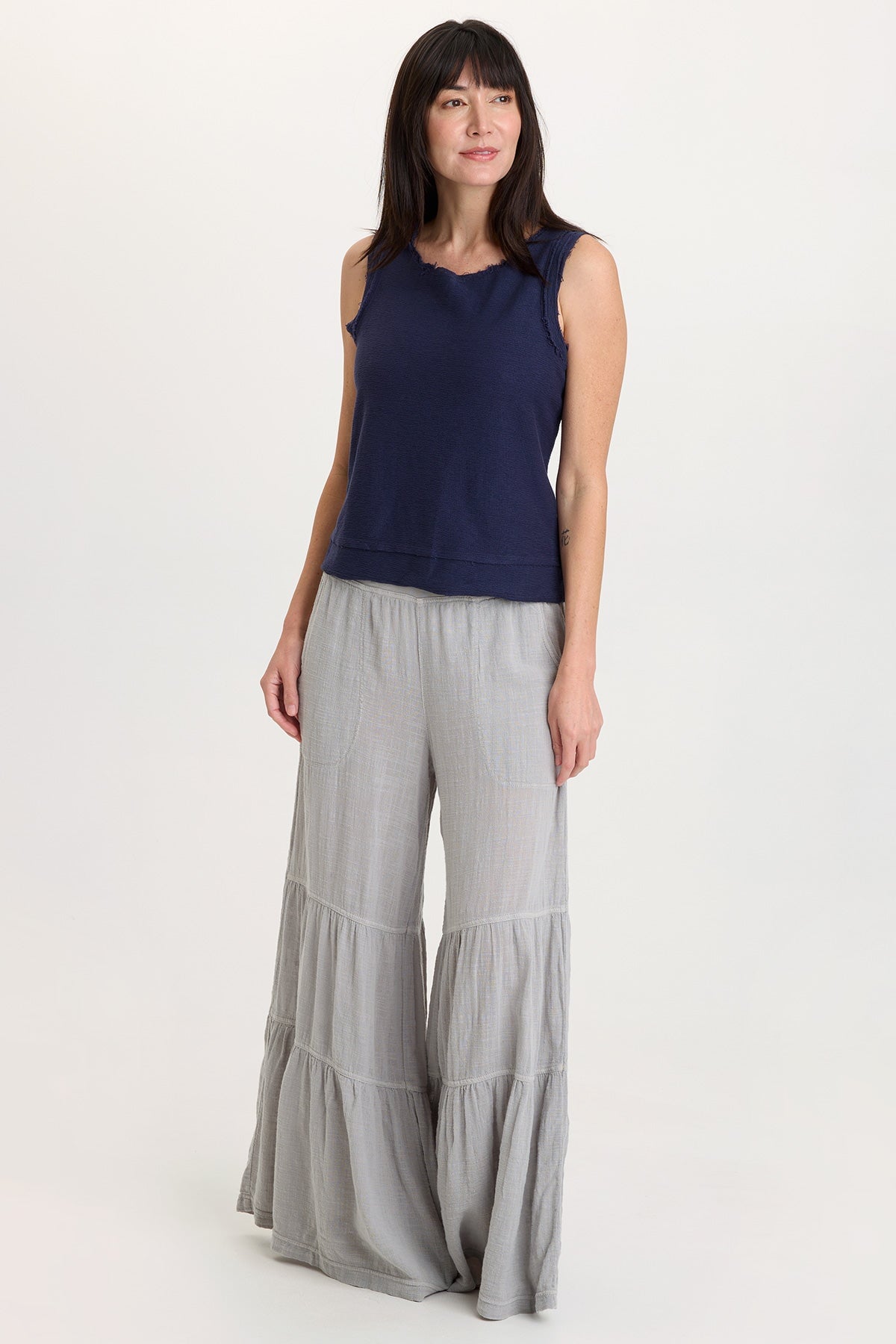 Ila 100% Cotton Crepe Knit Raw Edge Tank Navy - XCVI