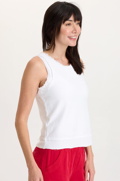 Ila 100% Cotton Crepe Knit Raw Edge Tank White - XCVI