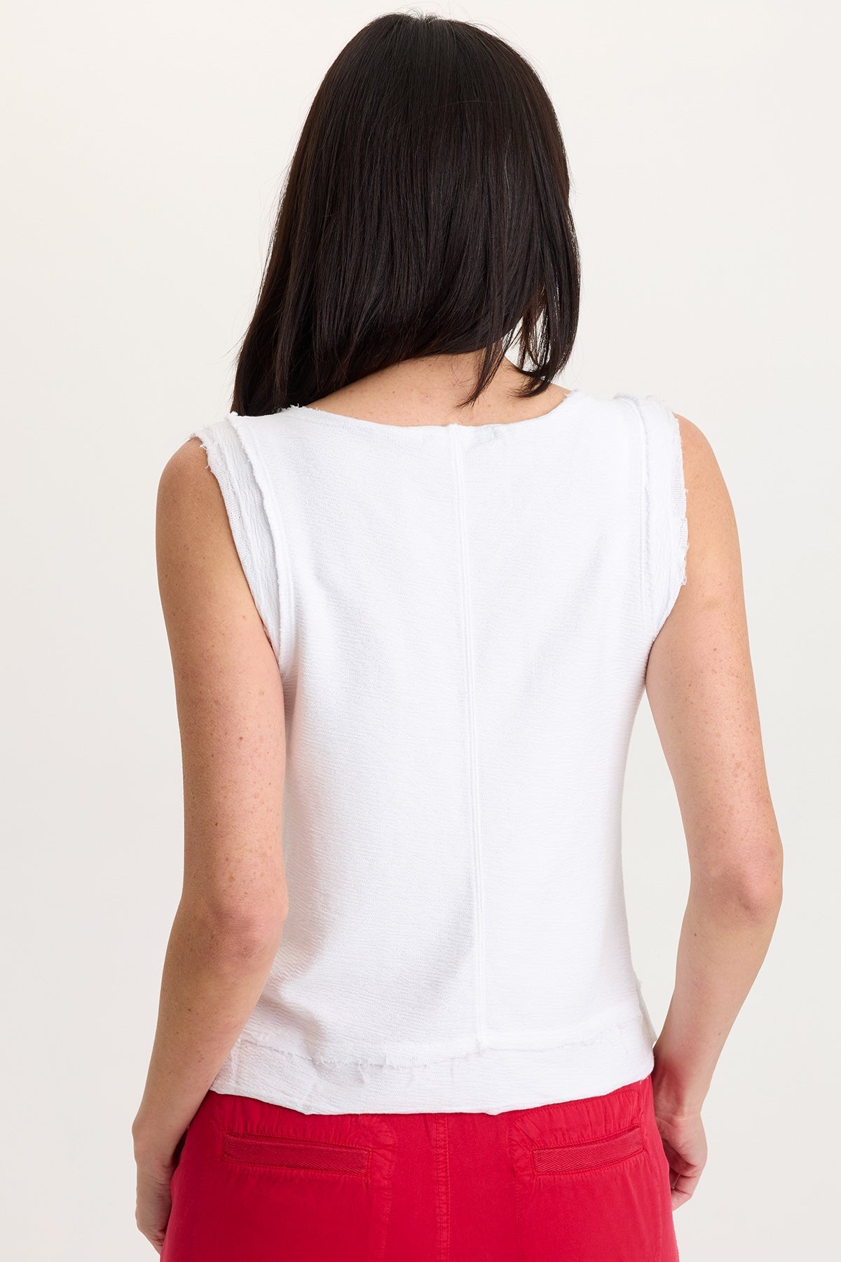Ila 100% Cotton Crepe Knit Raw Edge Tank White - XCVI