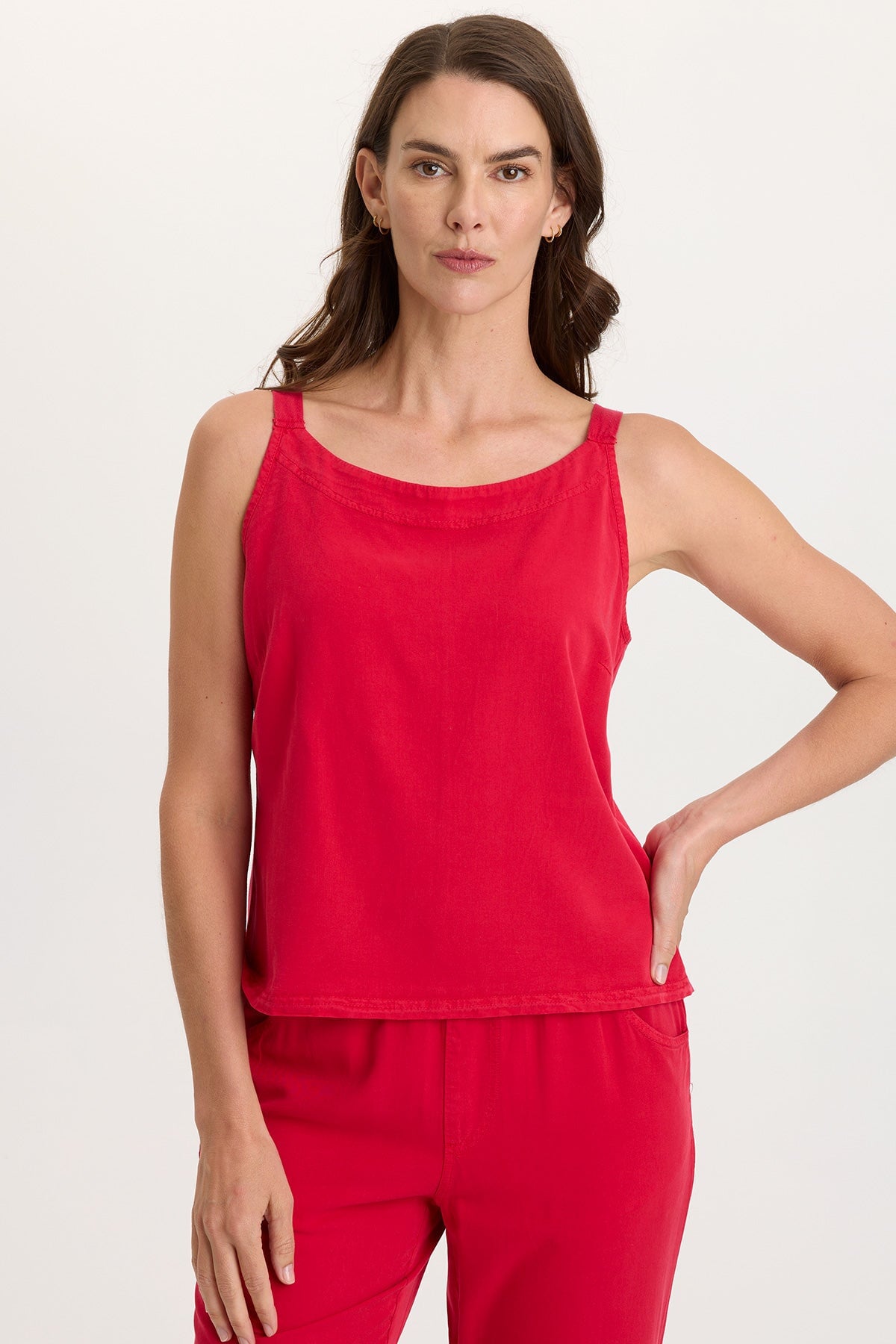 Kai Twill Scoop Neck Strappy Tank with Jersey Back San Marzano Pigment - XCVI