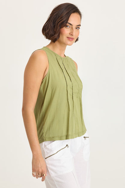 Wearables Jerilene Voile Pintuck Crew Neck Tank with Jersey Back Garnish Pigment - XCVI