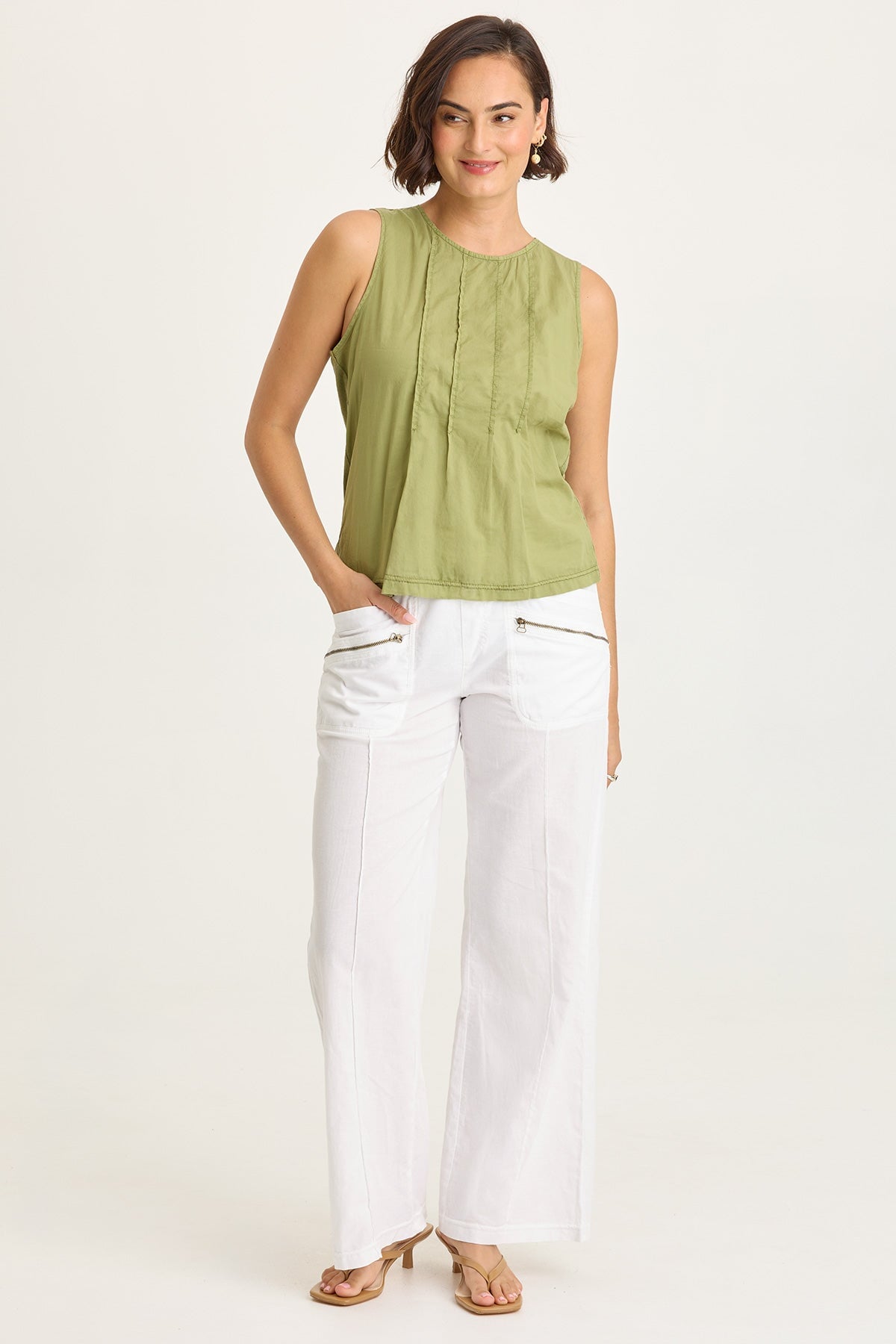 Wearables Jerilene Voile Pintuck Crew Neck Tank with Jersey Back Garnish Pigment - XCVI