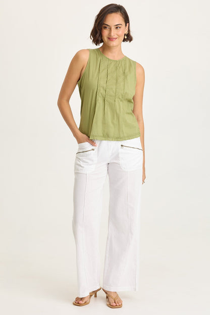 Wearables Jerilene Voile Pintuck Crew Neck Tank with Jersey Back Garnish Pigment - XCVI
