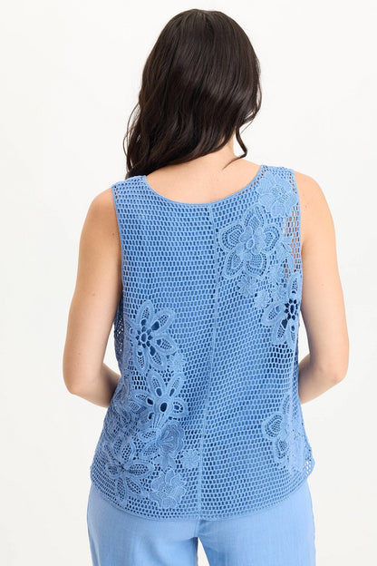 Chariss Boho Crochet V-Neck Tank Shasta Lake - XCVI