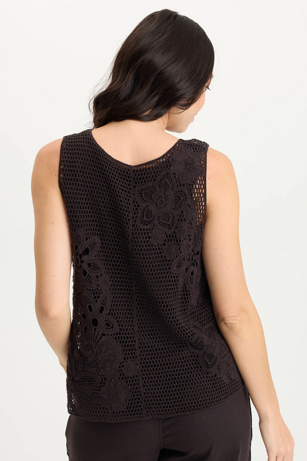 Chariss Boho Crochet V-Neck Tank Black - XCVI