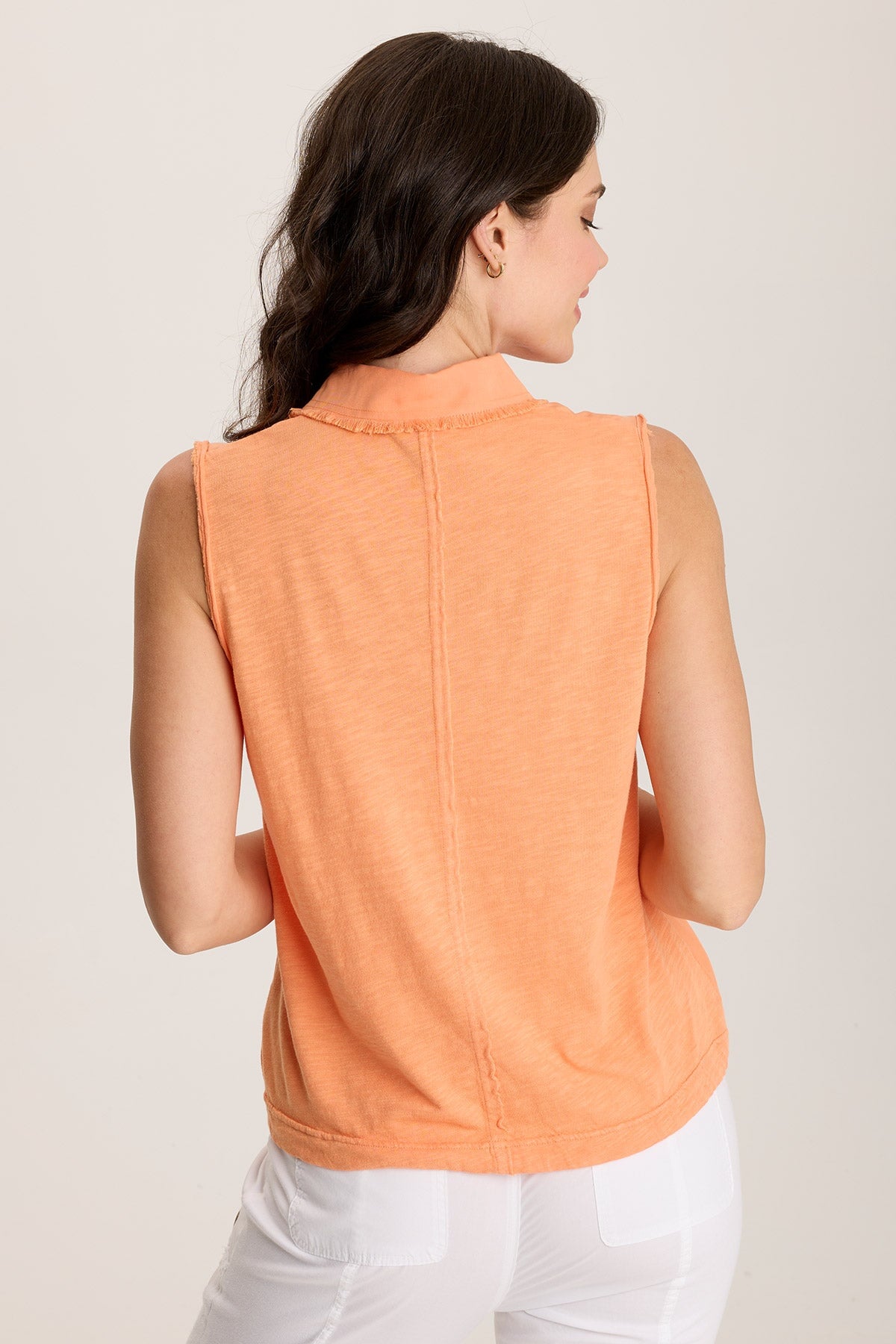 Rein Sleeveless Polo – Snap Front with Cinched Hemline Peach Mimosa - XCVI