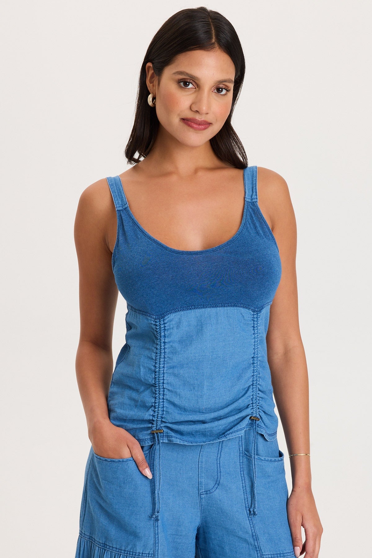 Mock-Denim and Jersey Adjustable Fit Fife Tank Etiolate Wash - XCVI