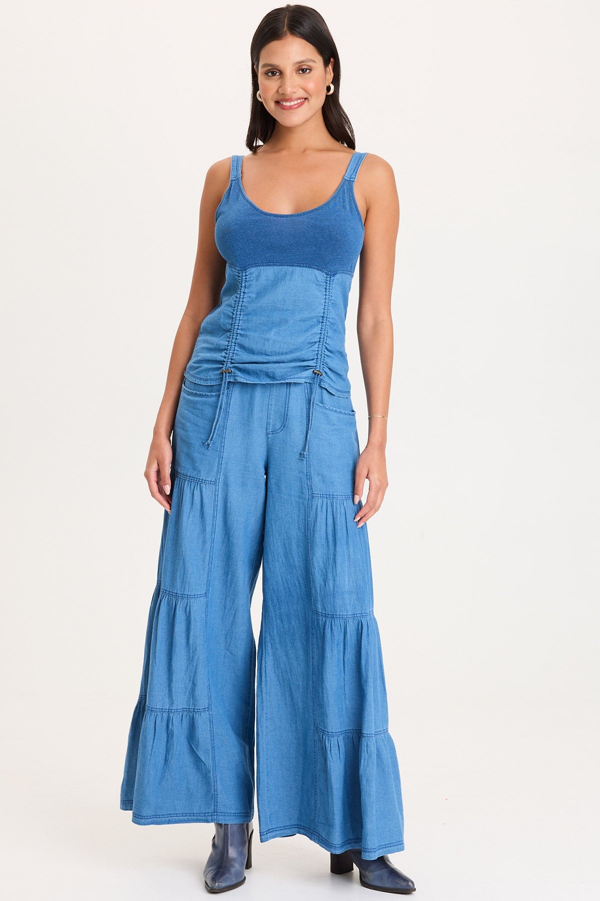 Mock-Denim and Jersey Adjustable Fit Fife Tank Etiolate Wash - XCVI