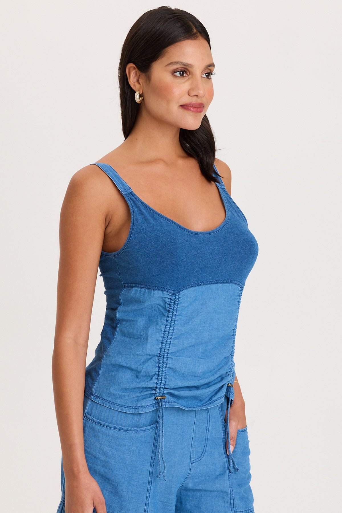Mock-Denim and Jersey Adjustable Fit Fife Tank Etiolate Wash - XCVI