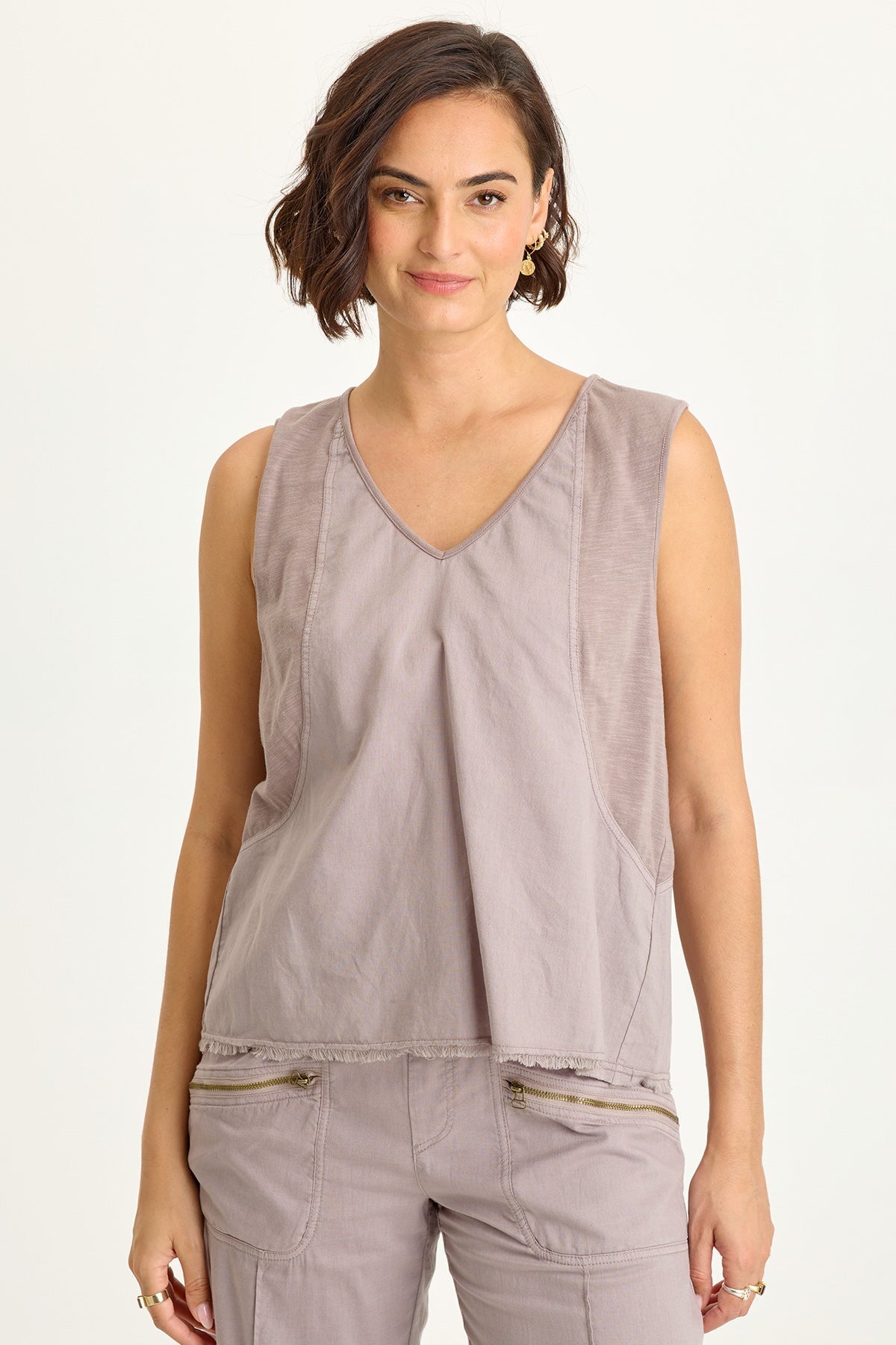 Wearables Mazie Linen/Jersey V-Neck Tank Poppy Seed - XCVI