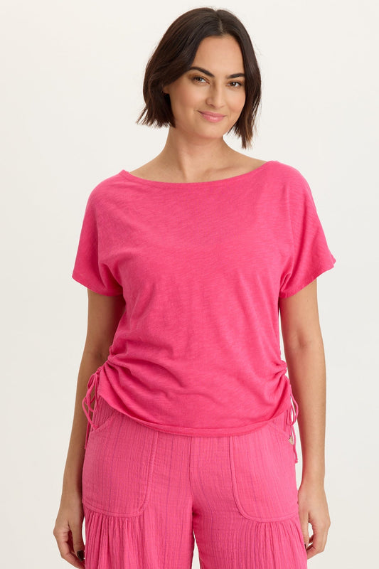 Cohn Cotton Modal Jersey Cinchable Side Scoop Neck Tee Beauty Queen - XCVI