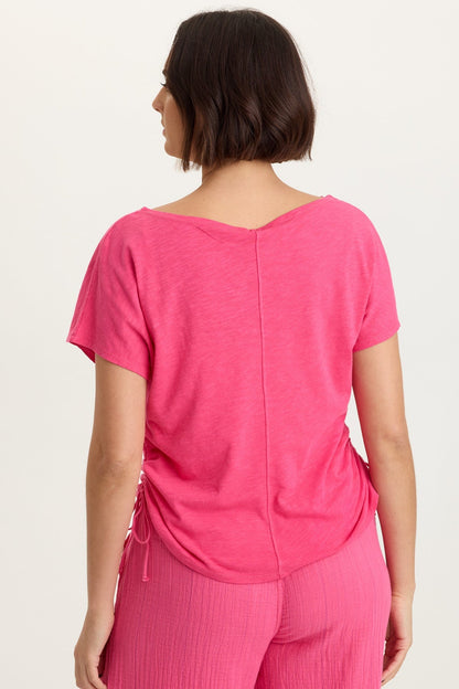 Cohn Cotton Modal Jersey Cinchable Side Scoop Neck Tee Beauty Queen - XCVI