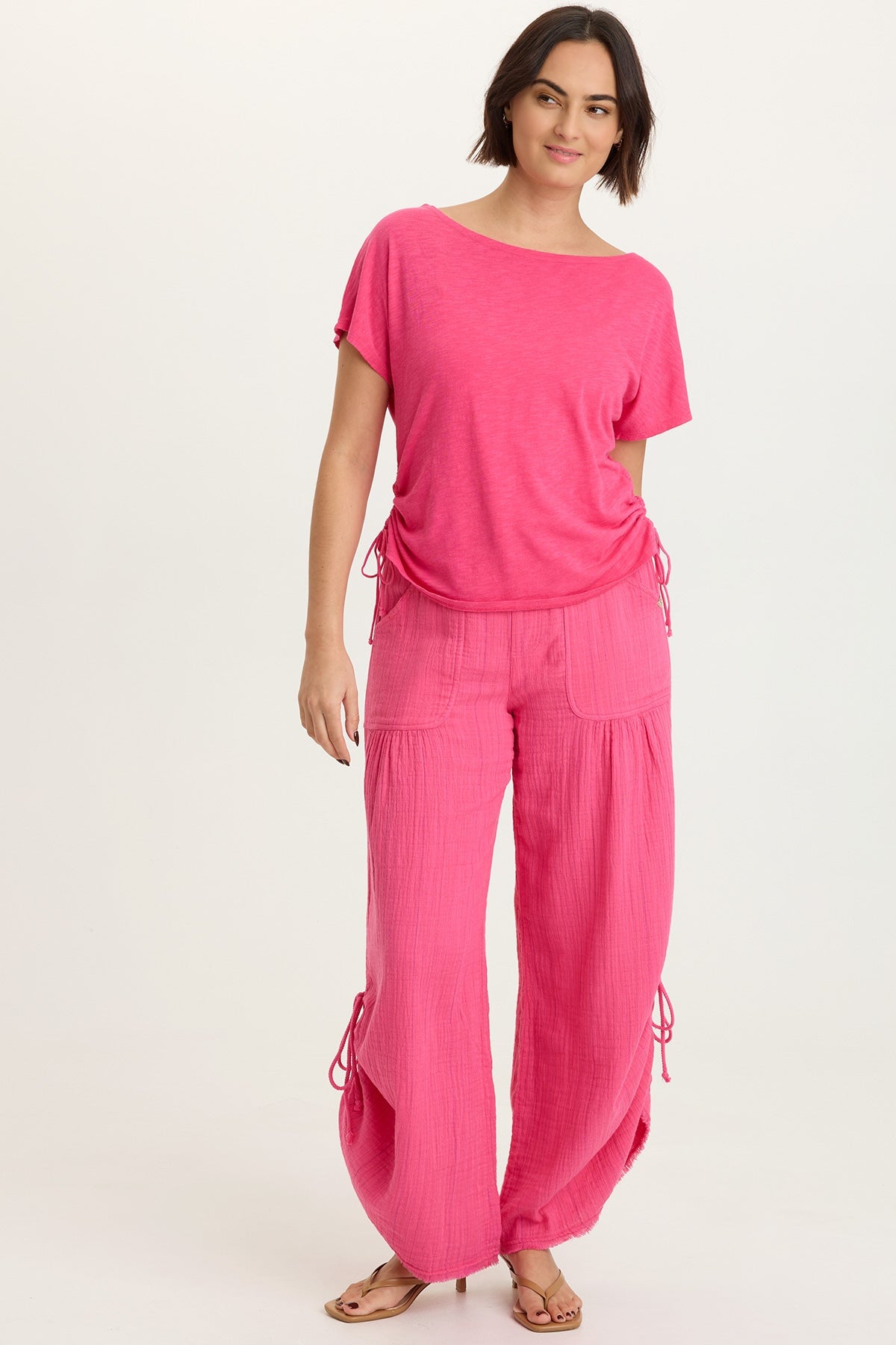 Cohn Cotton Modal Jersey Cinchable Side Scoop Neck Tee Beauty Queen - XCVI