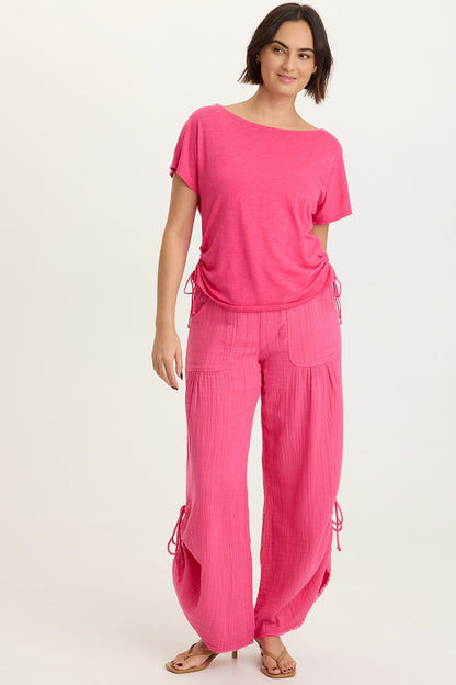 Cohn Cotton Modal Jersey Cinchable Side Scoop Neck Tee Beauty Queen - XCVI