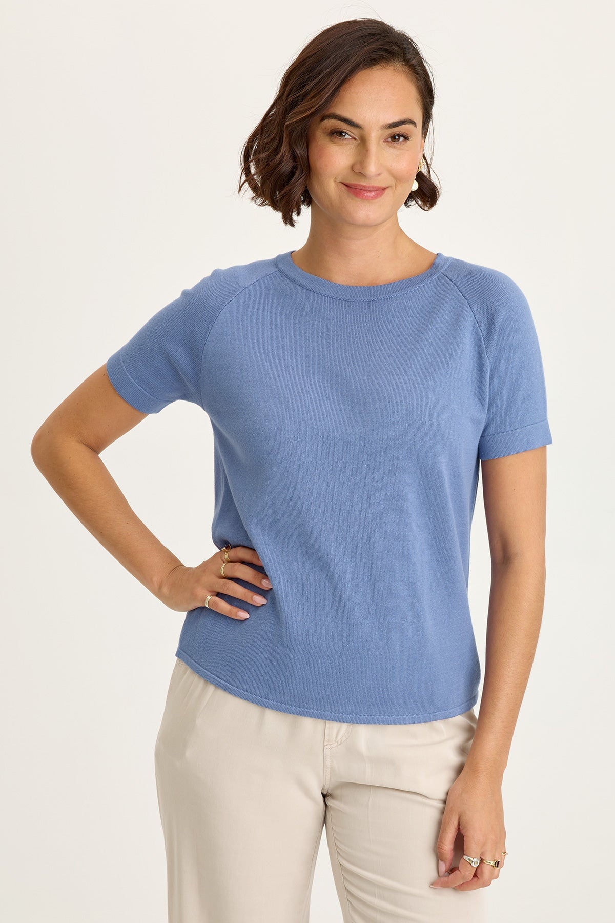 Wearables Chilton Cotton Rayon Knit Raglan Crew Neck Short Sleeve Tee Shasta Lake - XCVI