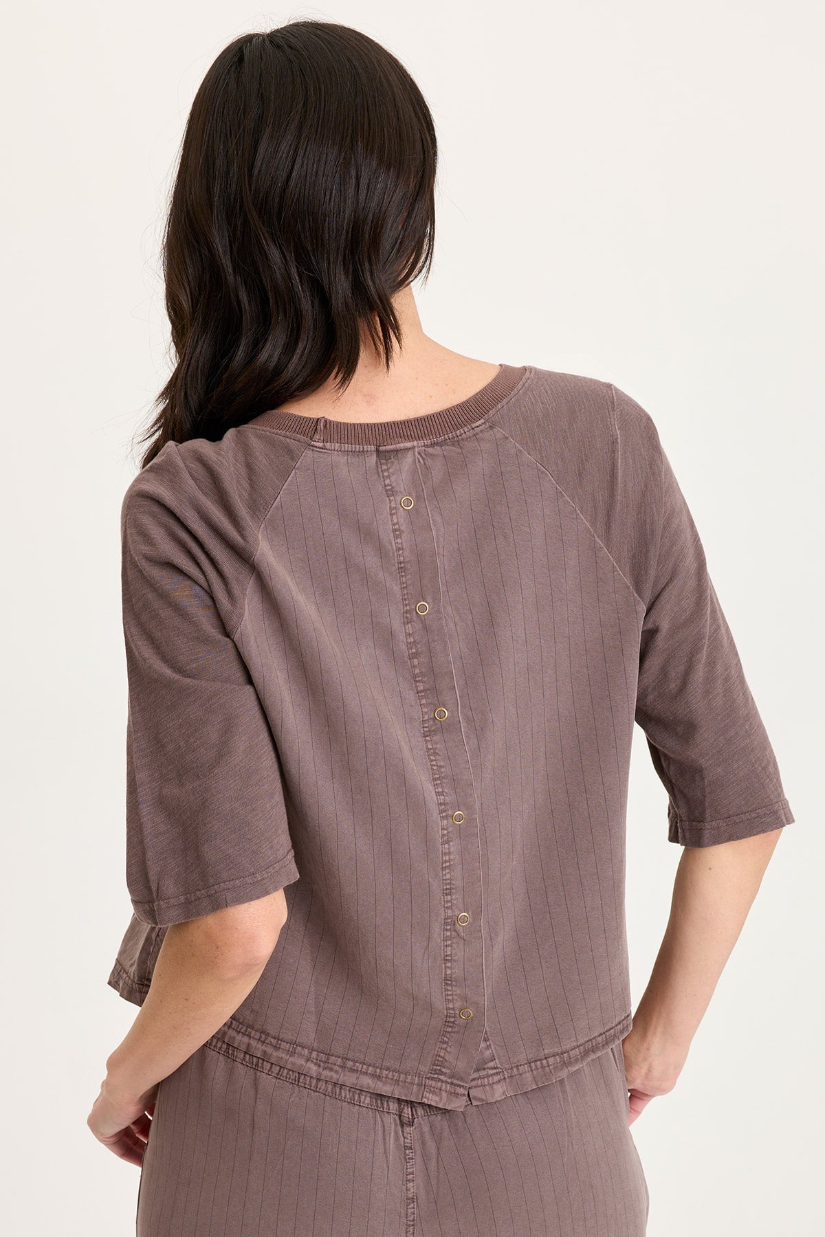 Jory Embroidered Pinstripe Twill Raglan Short Sleeve Top Virtuoso Pigment - XCVI