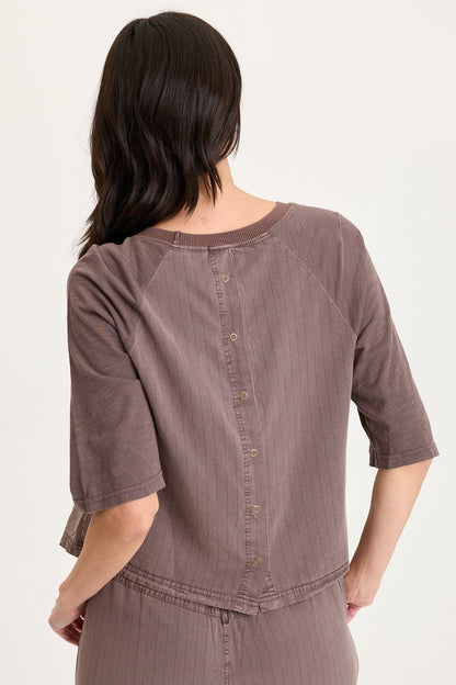 Jory Embroidered Pinstripe Twill Raglan Short Sleeve Top Virtuoso Pigment - XCVI