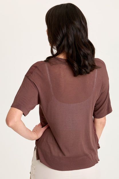 Lottie Satin/Knit Short Sleeve V-Neck Top Virtuoso Pigment - XCVI