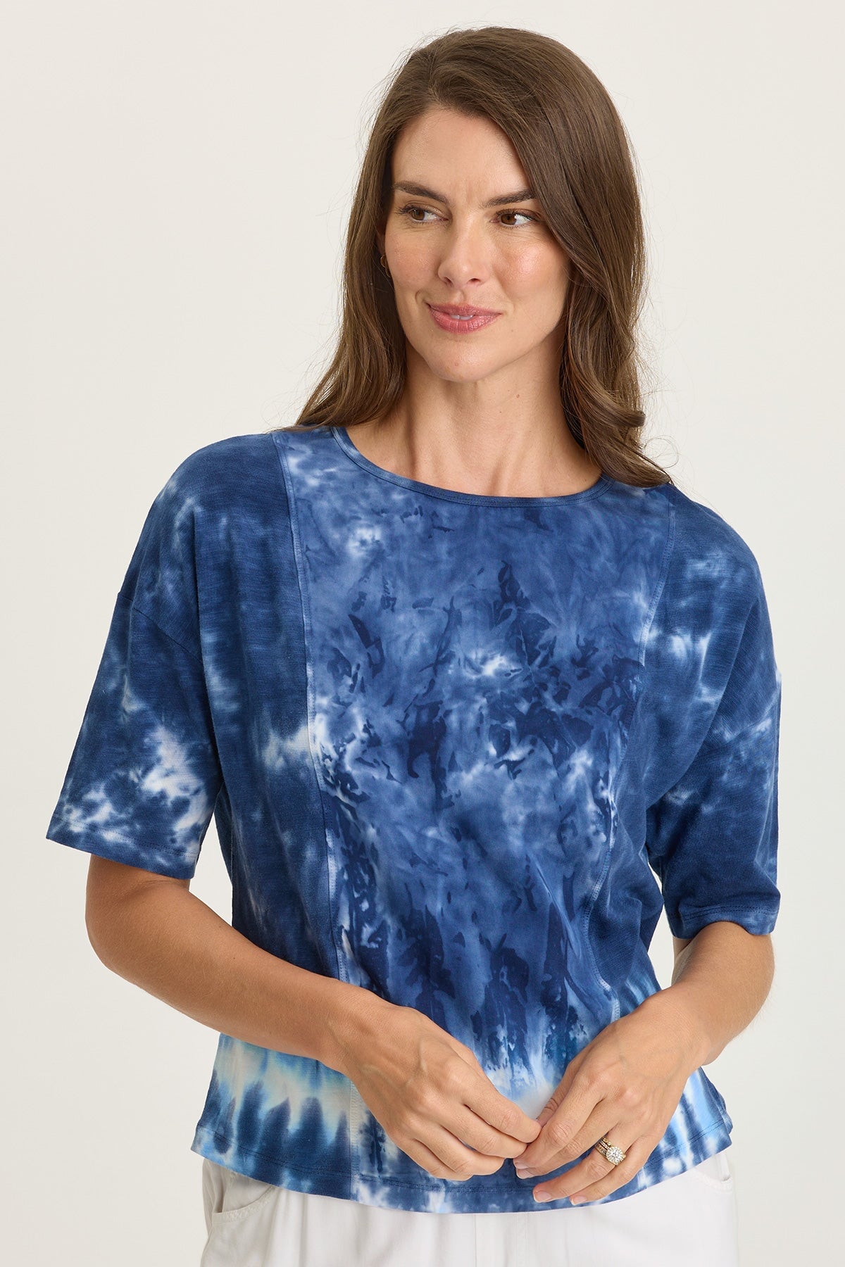 Wearables Lino Twill-Front Jersey-Back Boat Neck Short Sleeve Tee Aberrant Wash - XCVI