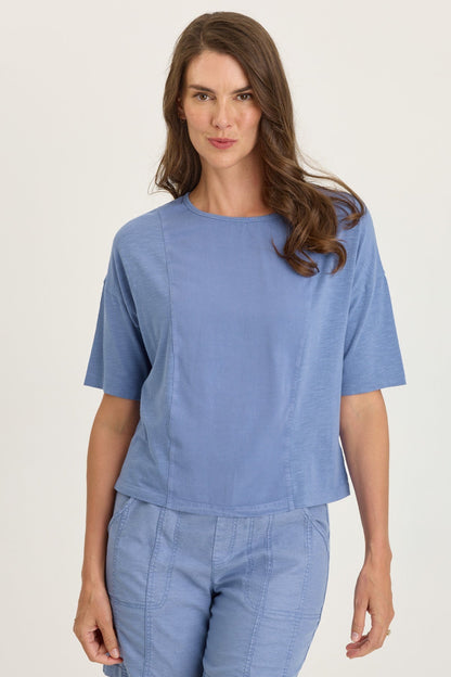 Wearables Lino Twill-Front Jersey-Back Boat Neck Short Sleeve Tee Shasta Lake - XCVI