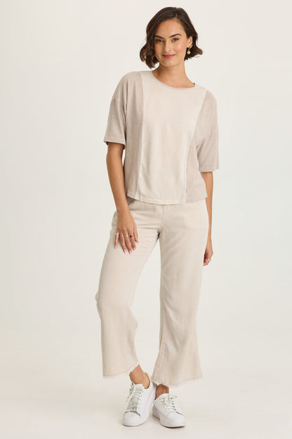 Wearables Lino Twill-Front Jersey-Back Boat Neck Short Sleeve Tee Clay Pot Pigment - XCVI
