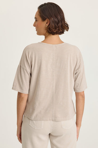 Wearables Lino Twill-Front Jersey-Back Boat Neck Short Sleeve Tee Clay Pot Pigment - XCVI