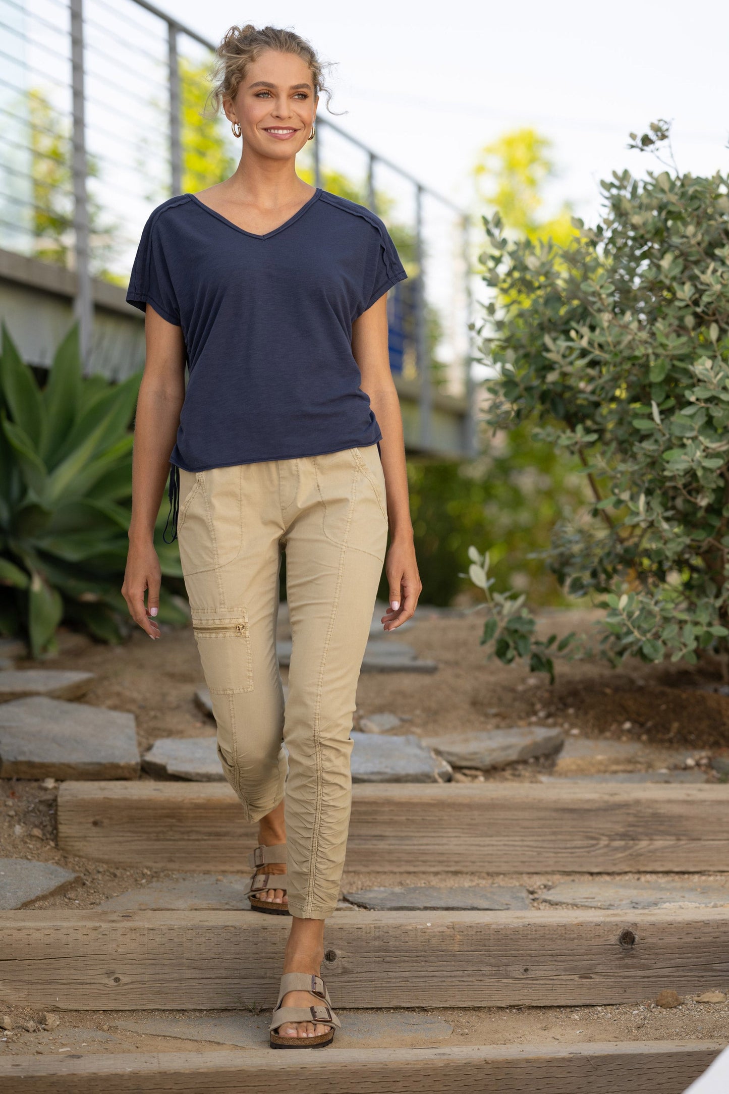 Wearables Diggory Jersey Cinchable V-Neck Dolman Short Sleeve Tee Airdale Pigment - XCVI