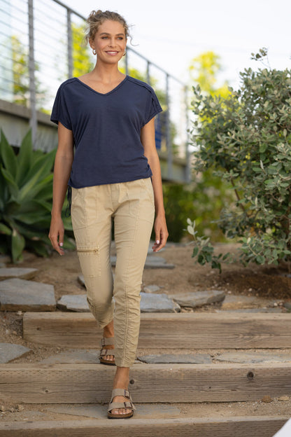 Wearables Diggory Jersey Cinchable V-Neck Dolman Short Sleeve Tee Airdale Pigment - XCVI