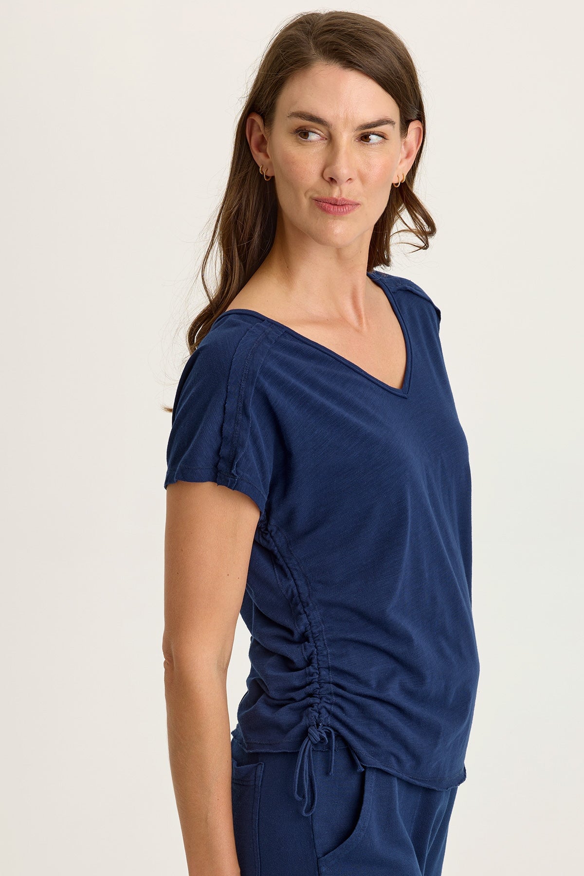 Wearables Diggory Jersey Cinchable V-Neck Dolman Short Sleeve Tee Airdale Pigment - XCVI