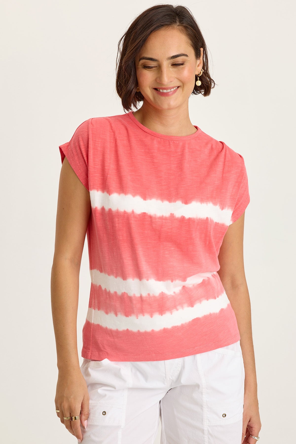 Wearables Arwen Slub Jersey Mock Neck Tee Caravel Wash Guava - XCVI