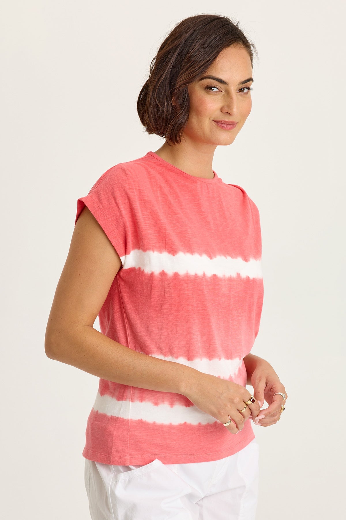 Wearables Arwen Slub Jersey Mock Neck Tee Caravel Wash Guava - XCVI
