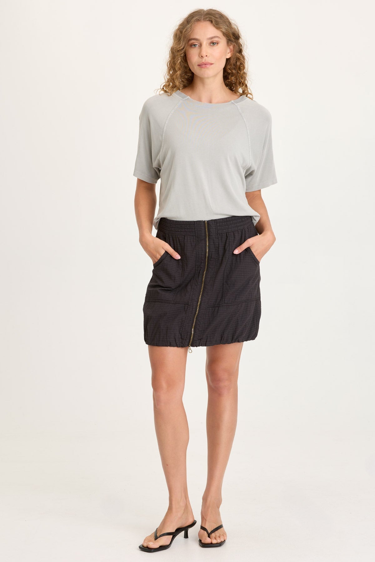 Lester Jersey Raglan Short Sleeve Tee with Partial Rib Collar Earl Grey Pigment - XCVI