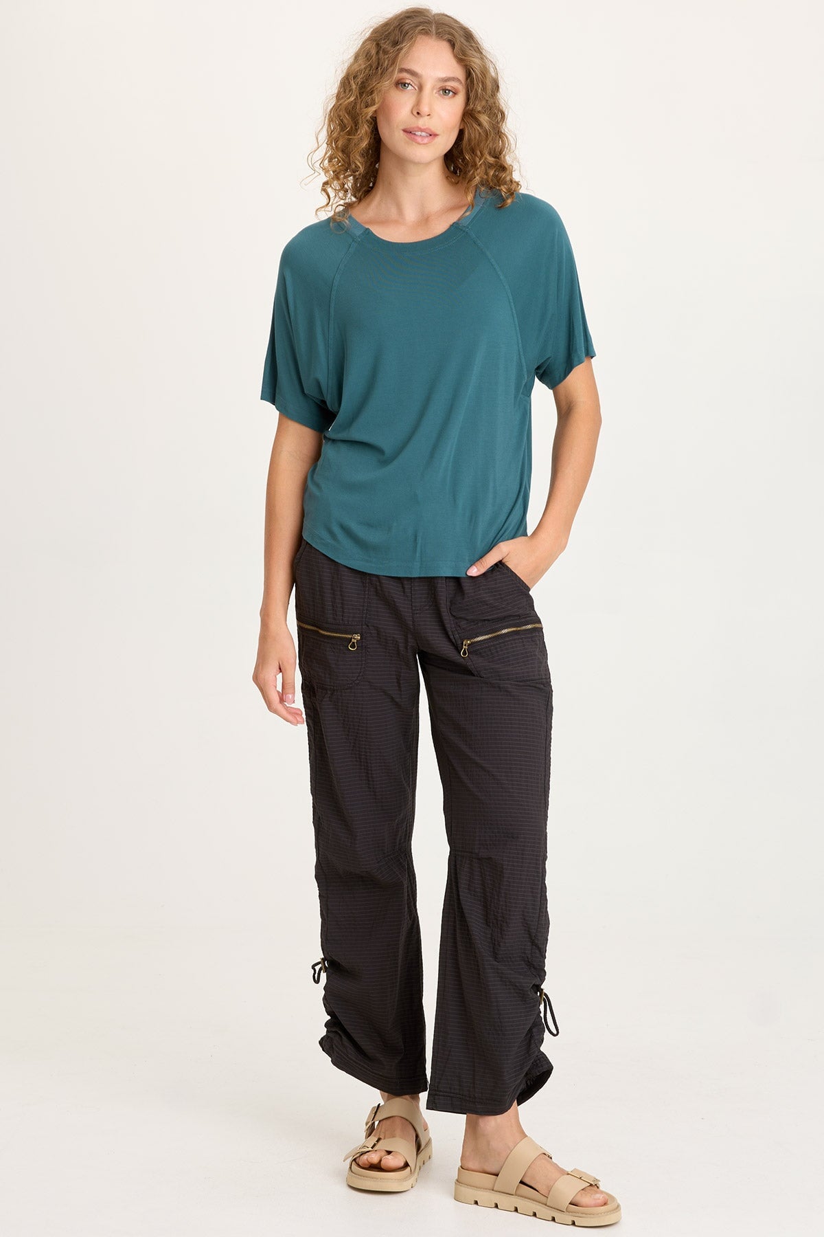 Lester Jersey Raglan Short Sleeve Tee with Partial Rib Collar Dark Night - XCVI